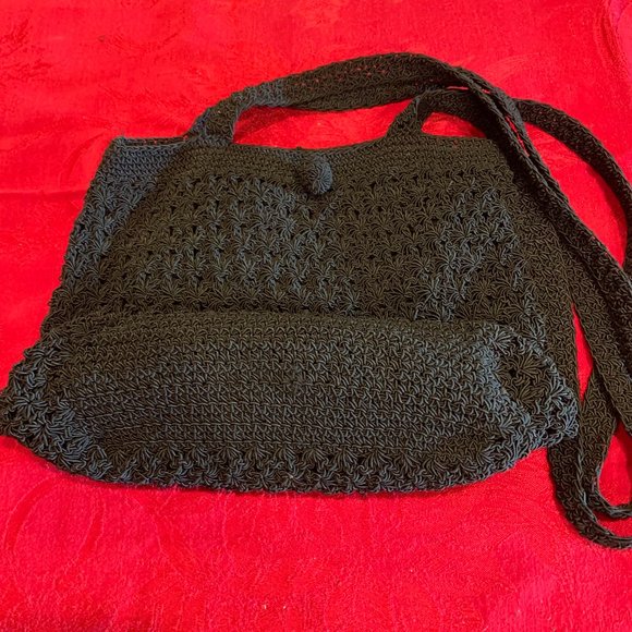 Black Crotchet Hobo Handbag - Picture 2 of 5
